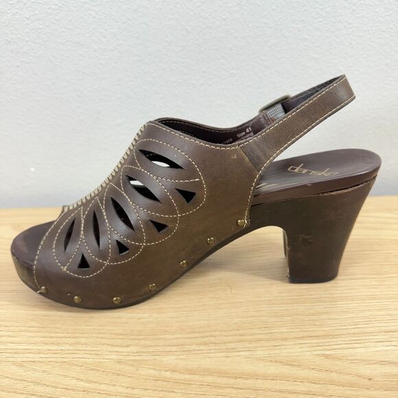 Dansko Womens Rowena Sandals Size 41 (US 10.5-11) Brown Leather Wooden Heel Shoe - Picture 5 of 12